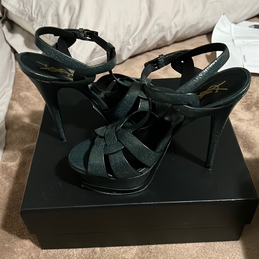 Slightly used YSL Royal Green platform sandals